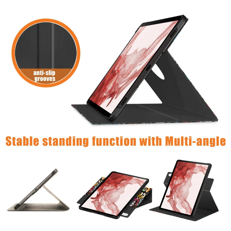 For Samsung Galaxy Tab S9 360 Rotation Stand Painted Smart Leather Tablet Case(Graffiti) - Galaxy Tab S9 Cases by buy2fix | Online Shopping UK | buy2fix