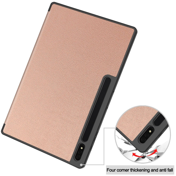 For Samsung Galaxy Tab S9 Ultra 3-Fold Pure Color TPU Smart Leather Tablet Case with Pen Slot(Rose Gold) - Galaxy Tab S9 Ultra Cases by buy2fix | Online Shopping UK | buy2fix