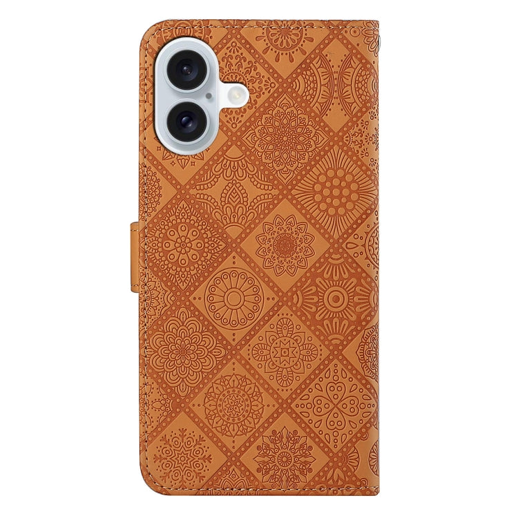 For iPhone 16 Plus Ethnic Style Embossed Pattern Leather Phone Case(Brown) - iPhone 16 Plus Cases by buy2fix | Online Shopping UK | buy2fix