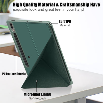 For Samsung Galaxy Tab S9+ Cloth Texture Multi-folding Horizontal Flip Leather Tablet Case(Dark Green) - Galaxy Tab S9+ Cases by buy2fix | Online Shopping UK | buy2fix