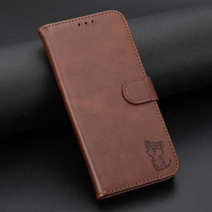 For iPhone 16 Pro Embossed Happy Cat Pattern Flip Leather Phone Case(Brown) - iPhone 16 Pro Cases by buy2fix | Online Shopping UK | buy2fix