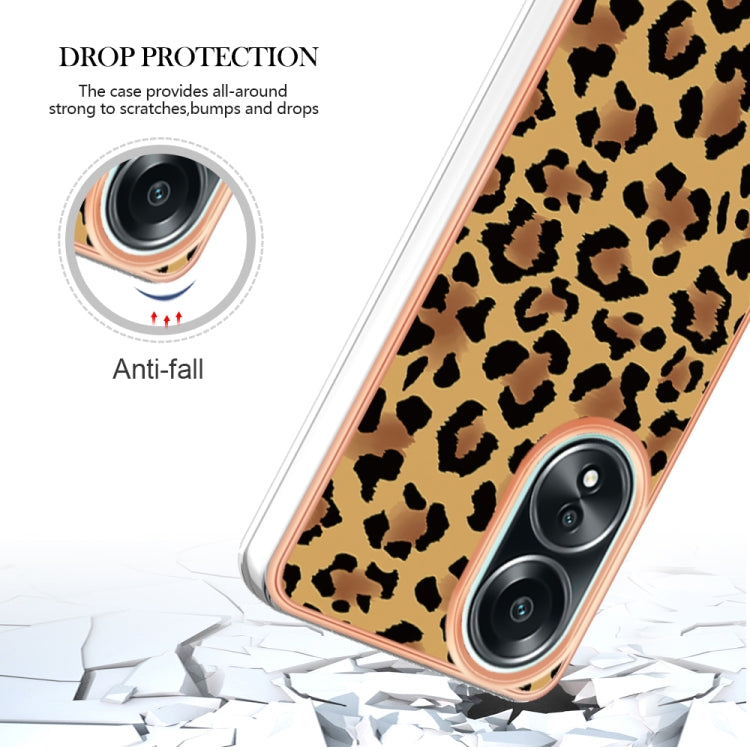 For OPPO A58 4G Electroplating Marble Dual-side IMD Phone Case(Leopard Print) - OPPO Cases by buy2fix | Online Shopping UK | buy2fix