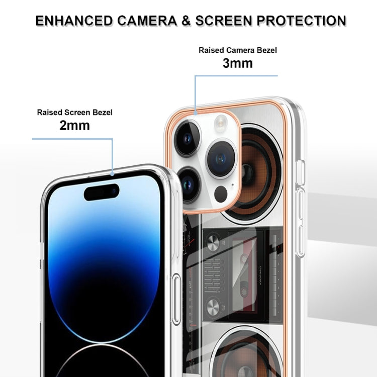 For iPhone 16 Pro Max Electroplating Marble Dual-side IMD Phone Case(Retro Radio) - iPhone 16 Pro Max Cases by buy2fix | Online Shopping UK | buy2fix