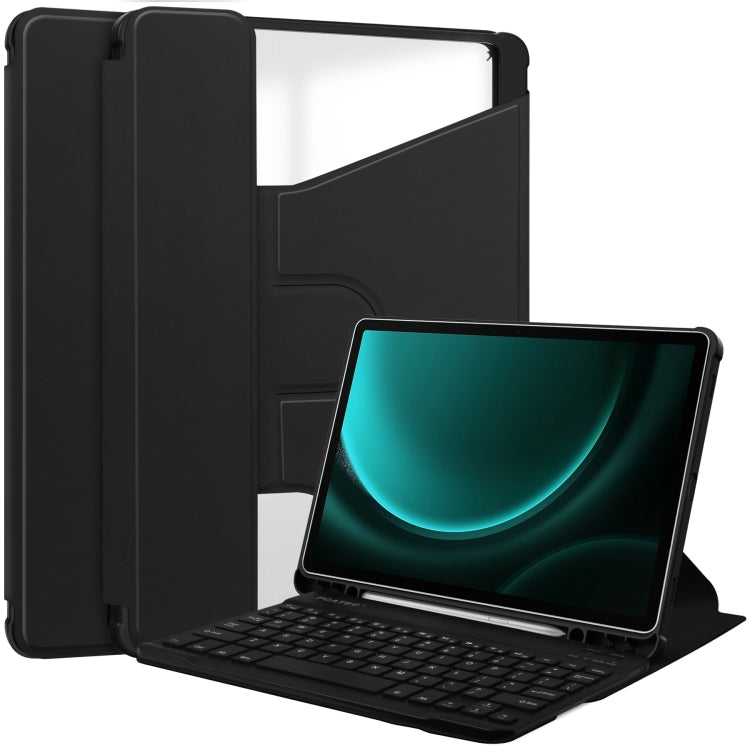 For Samsung Galaxy Tab S9 FE+ / S10+ 360 Rotation Transparent Smart Leather Case with Keyboard(Black) - Galaxy Tab S9 FE+ by buy2fix | Online Shopping UK | buy2fix