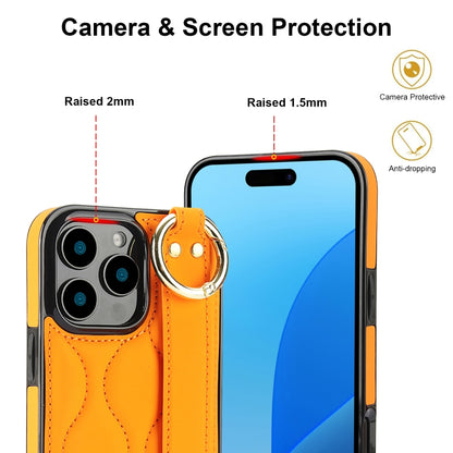 For iPhone 16 Pro Max Non-slip Full Coverage Ring PU Phone Case with Wristband(Orange) - iPhone 16 Pro Max Cases by buy2fix | Online Shopping UK | buy2fix