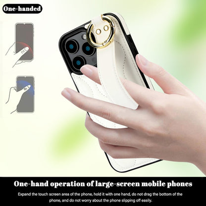 For iPhone 16 Pro Non-slip Full Coverage Ring PU Phone Case with Wristband(White) - iPhone 16 Pro Cases by buy2fix | Online Shopping UK | buy2fix