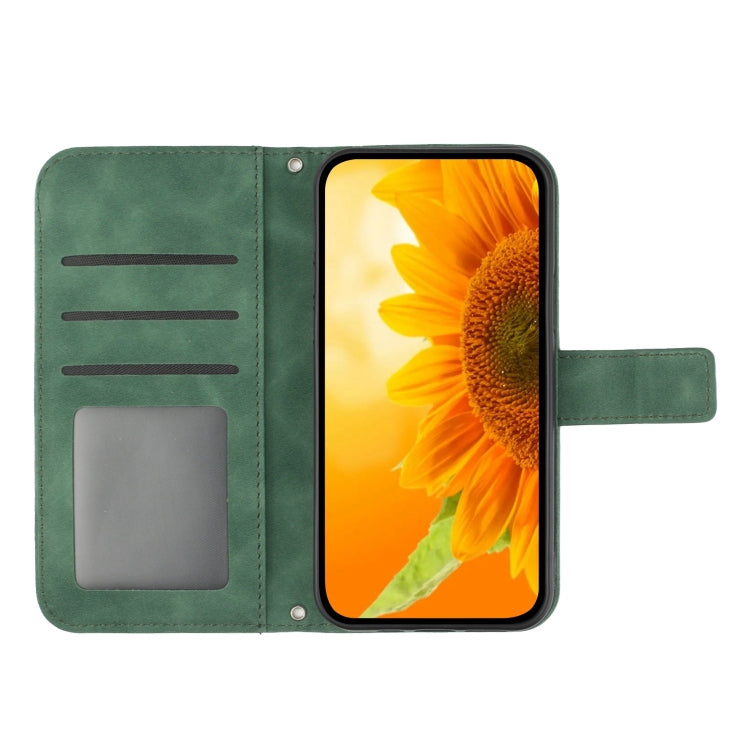 For Samsung Galaxy S24 5G Skin Feel Sun Flower Embossed Flip Leather Phone Case with Lanyard(Green) - Galaxy S24 5G Cases by buy2fix | Online Shopping UK | buy2fix