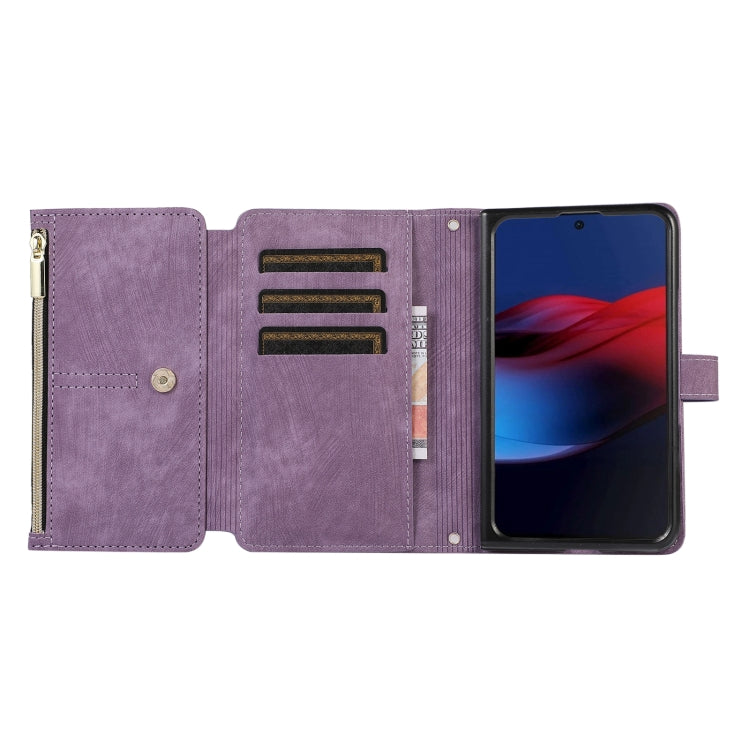 For Google Pixel Fold Dream 9-Card Wallet Zipper Bag Leather Phone Case(Purple) - Google Cases by buy2fix | Online Shopping UK | buy2fix