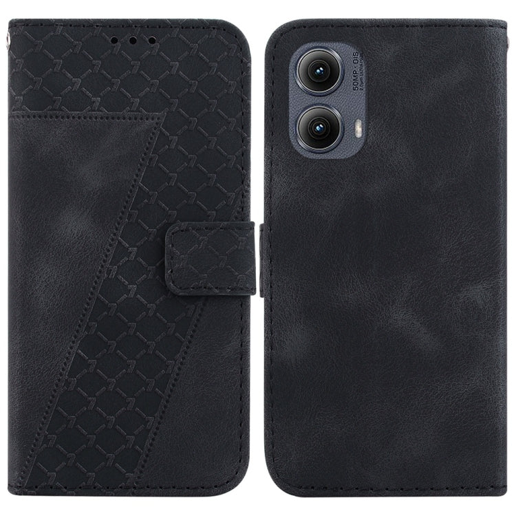 For Motorola Edge 2024 Seven-shaped Embossed Leather Phone Case(Black) - Motorola Cases by buy2fix | Online Shopping UK | buy2fix