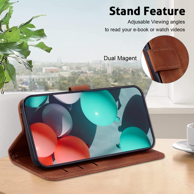 For OPPO Reno11 F Global 7-shaped Embossed Leather Phone Case(Brown) - Reno11 F Cases by buy2fix | Online Shopping UK | buy2fix