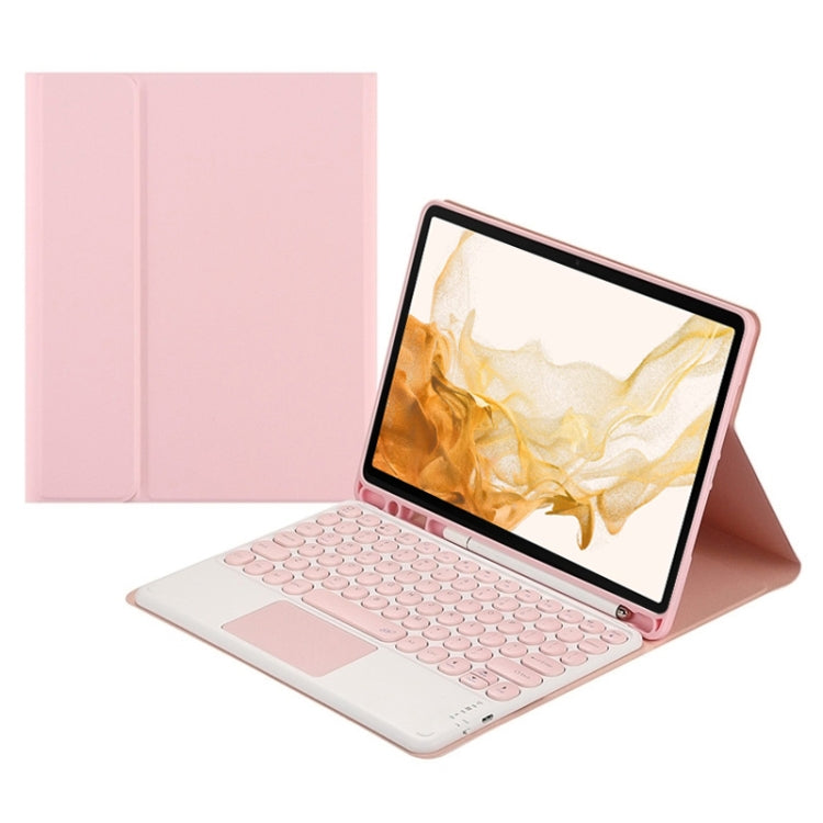 For Samsung Galaxy Tab S8+ / S7 FE / S7+ Round Cap Bluetooth Keyboard Leather Case with Pen Slot & Touchpad(Pink) - Samsung Keyboard by buy2fix | Online Shopping UK | buy2fix