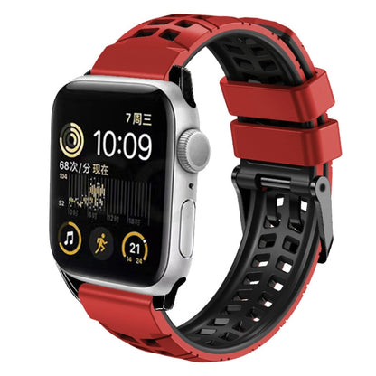 For Apple Watch Series 8 41mm Twill Dual-row Buckle Silicone Watch Band(Red Black) - Watch Bands by buy2fix | Online Shopping UK | buy2fix