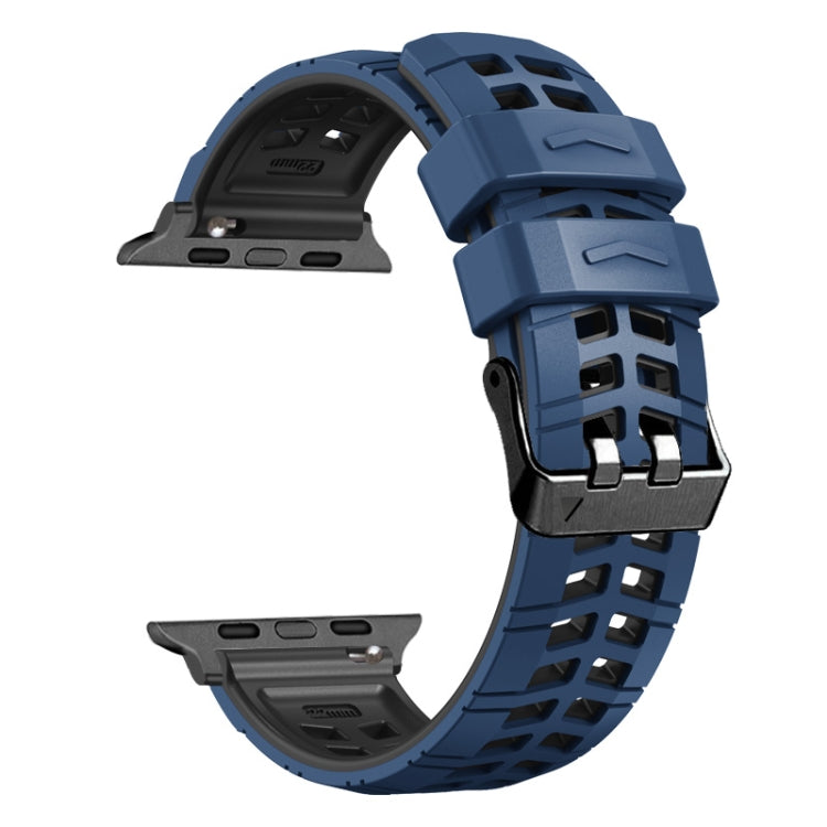 For Apple Watch Series 8 45mm Twill Dual-row Buckle Silicone Watch Band(Midnight Blue Black) - Watch Bands by buy2fix | Online Shopping UK | buy2fix