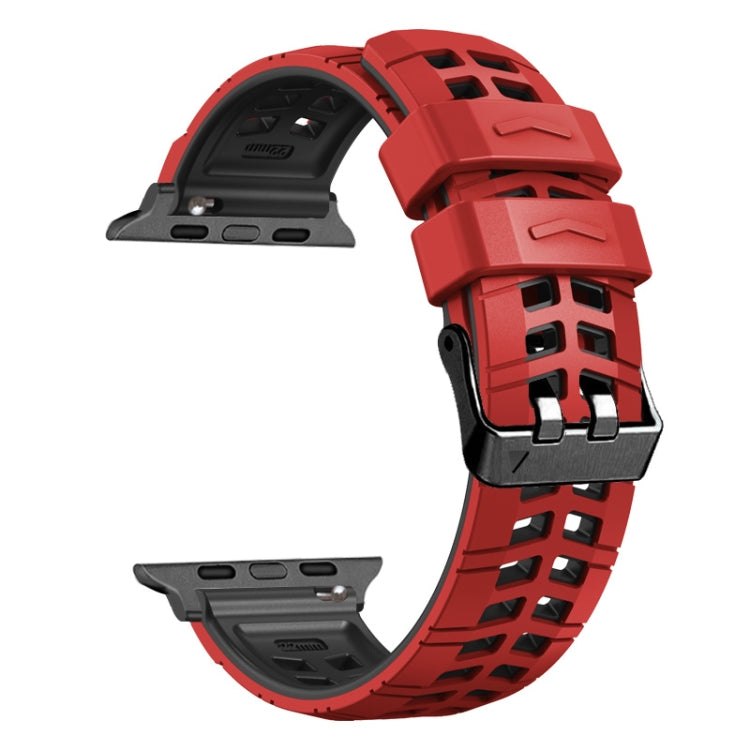 For Apple Watch SE 2022 40mm Twill Dual-row Buckle Silicone Watch Band(Red Black) - Watch Bands by buy2fix | Online Shopping UK | buy2fix