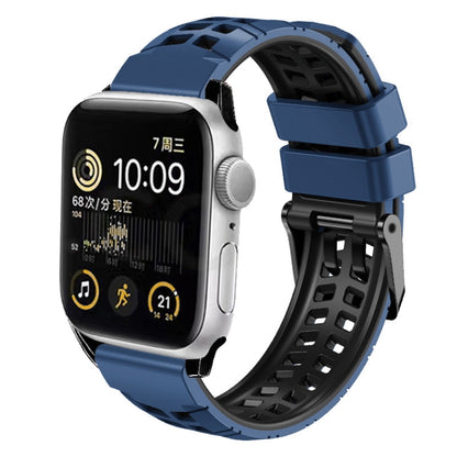 For Apple Watch Series 4 44mm Twill Dual-row Buckle Silicone Watch Band(Midnight Blue Black) - Watch Bands by buy2fix | Online Shopping UK | buy2fix