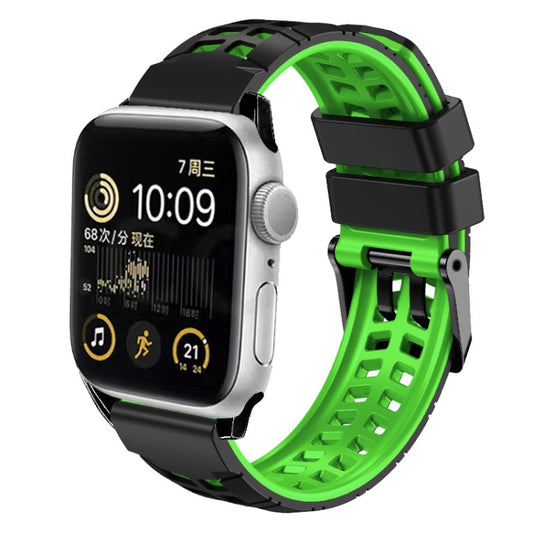 For Apple Watch Series 4 40mm Twill Dual-row Buckle Silicone Watch Band(Black Green) - Watch Bands by buy2fix | Online Shopping UK | buy2fix