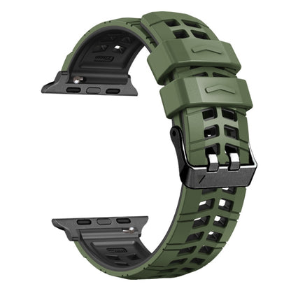 For Apple Watch Series 4 40mm Twill Dual-row Buckle Silicone Watch Band(Army Green Black) - Watch Bands by buy2fix | Online Shopping UK | buy2fix