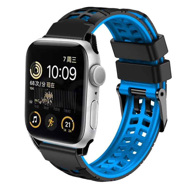 For Apple Watch Series 2 38mm Twill Dual-row Buckle Silicone Watch Band(Black Blue) - Watch Bands by buy2fix | Online Shopping UK | buy2fix