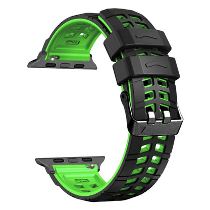 For Apple Watch Ultra 2 49mm Twill Dual-row Buckle Silicone Watch Band(Black Green) - Watch Bands by buy2fix | Online Shopping UK | buy2fix