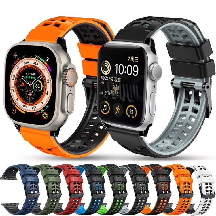 For Apple Watch Series 9 41mm Twill Dual-row Buckle Silicone Watch Band(Orange Black) - Watch Bands by buy2fix | Online Shopping UK | buy2fix