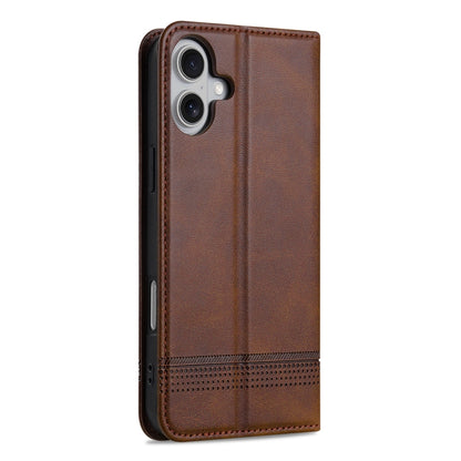 For iPhone 16 AZNS Magnetic Calf Texture Flip Leather Phone Case(Dark Brown) - iPhone 16 Cases by AZNS | Online Shopping UK | buy2fix