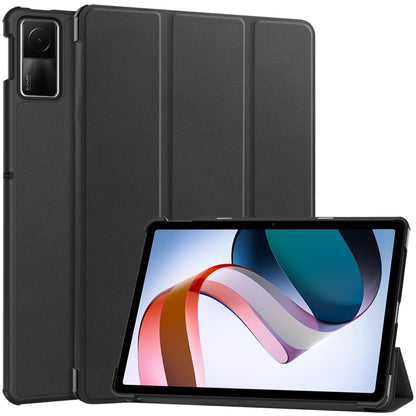 For Xiaomi Redmi Pad SE Custer Pure Color 3-Fold Holder Leather Tablet Case(Black) - More Tablet Cases by buy2fix | Online Shopping UK | buy2fix