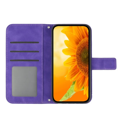 For Motorola Moto G Power 5G 2024 HT04 Skin Feel Sun Flower Embossed Flip Leather Phone Case with Lanyard(Dark Purple) - Motorola Cases by buy2fix | Online Shopping UK | buy2fix