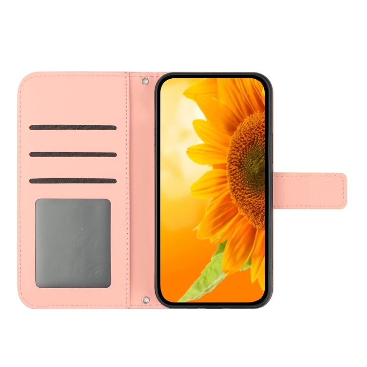 For Motorola Moto G Play 5G 2024 HT04 Skin Feel Sun Flower Embossed Flip Leather Phone Case with Lanyard(Pink) - Motorola Cases by buy2fix | Online Shopping UK | buy2fix