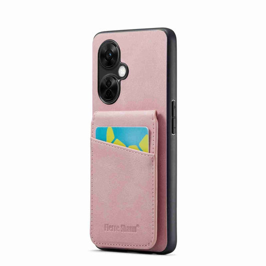 For OnePlus Nord CE 3 / CE 3 Lite Fierre Shann Crazy Horse Card Holder Back Cover PU Phone Case(Pink) - OnePlus Cases by FIERRE SHANN | Online Shopping UK | buy2fix