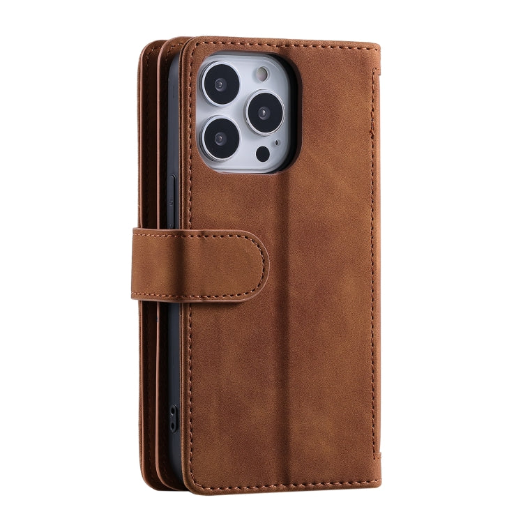 For iPhone 16 Pro Nine Card Zipper Bag Leather Phone Case with Lanyard(Brown) - iPhone 16 Pro Cases by buy2fix | Online Shopping UK | buy2fix