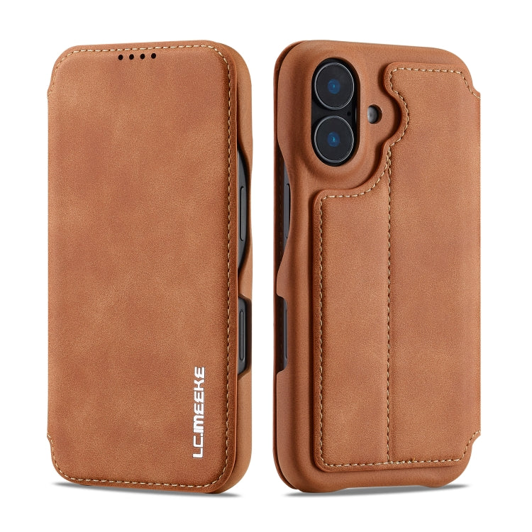 For iPhone 16 Plus LC.IMEEKE Hon Ancient Series Flip Leather Phone Case(Brown) - iPhone 16 Plus Cases by LC.IMEEKE | Online Shopping UK | buy2fix