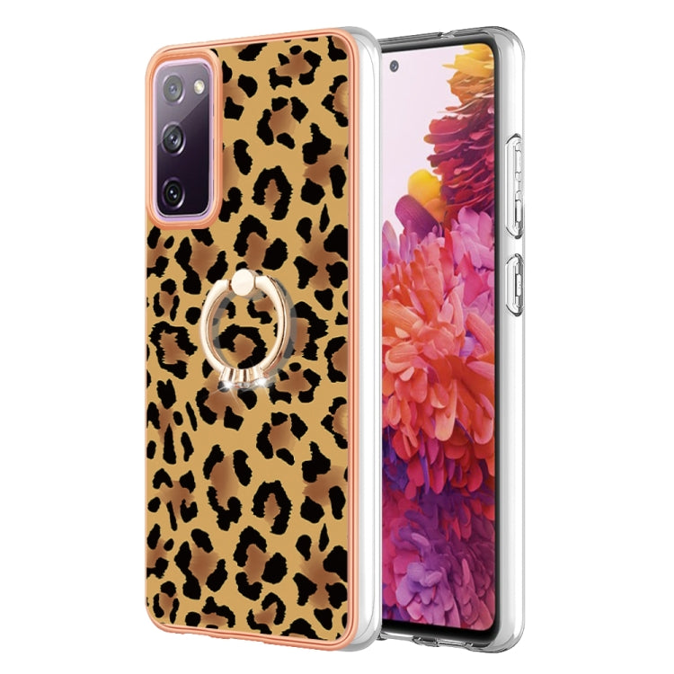 For Samsung Galaxy S20 FE Electroplating Dual-side IMD Phone Case with Ring Holder(Leopard Print) - Galaxy S20 FE Cases by buy2fix | Online Shopping UK | buy2fix