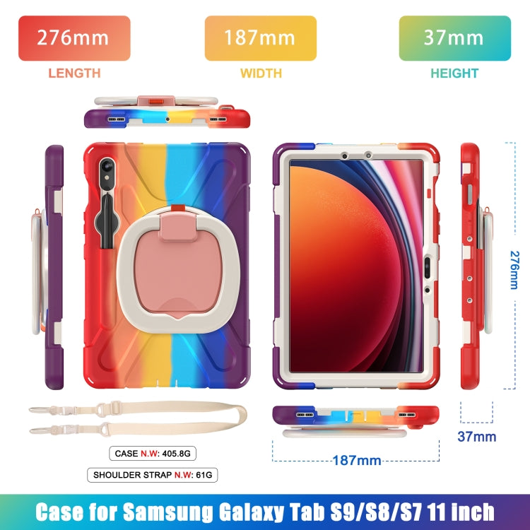 For Samsung Galaxy Tab S9 / S8 / S7 Silicone Hybrid PC Tablet Case with Holder & Shoulder Strap(Colorful Red) - Other Galaxy Tab PC by buy2fix | Online Shopping UK | buy2fix