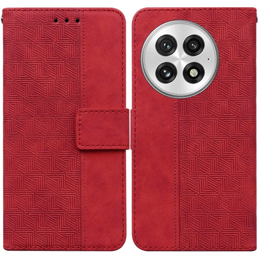 For OnePlus 13 Geometric Embossed Leather Phone Case(Red) - OnePlus Cases by buy2fix | Online Shopping UK | buy2fix