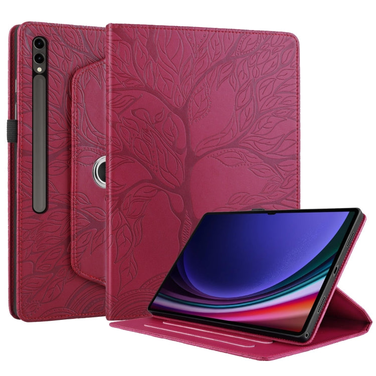 For Samsung Galaxy Tab S10 Ultra / S9 Ultra Tree Life Embossed Rotation Leather Tablet Case(Red) - Galaxy Tab S9 Ultra Cases by buy2fix | Online Shopping UK | buy2fix