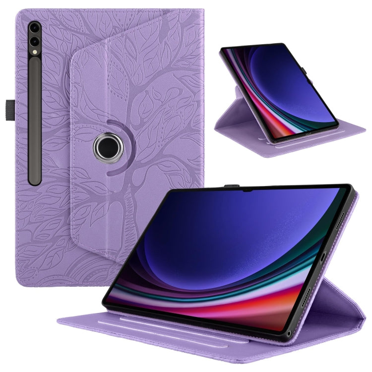 For Samsung Galaxy Tab S10 Ultra / S9 Ultra Tree Life Embossed Rotation Leather Tablet Case(Purple) - Galaxy Tab S9 Ultra Cases by buy2fix | Online Shopping UK | buy2fix