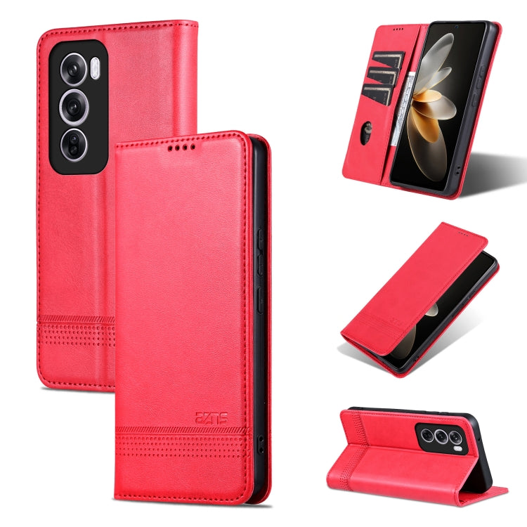 For OPPO Reno12 Global AZNS Magnetic Calf Texture Flip Leather Phone Case(Red) - Reno12 Cases by AZNS | Online Shopping UK | buy2fix