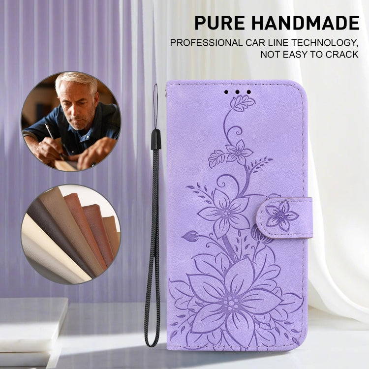 For iPhone SE 2024 Lily Embossed Leather Phone Case(Purple) - More iPhone Cases by buy2fix | Online Shopping UK | buy2fix