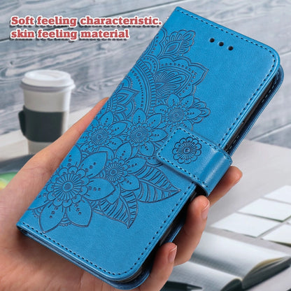 For OnePlus 12 Seven-petal Flowers Embossing Leather Phone Case(Blue) - OnePlus Cases by buy2fix | Online Shopping UK | buy2fix