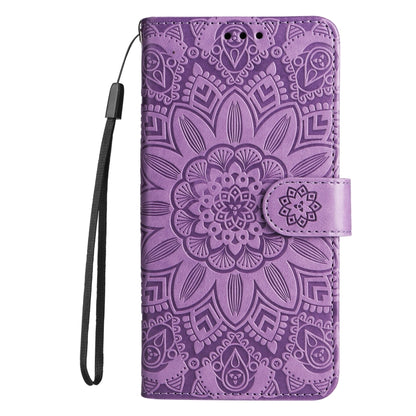 For OnePlus 12 Embossed Sunflower Leather Phone Case(Purple) - OnePlus Cases by buy2fix | Online Shopping UK | buy2fix