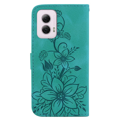 For Motorola Moto G Power 5G 2024 Lily Embossed Leather Phone Case(Green) - Motorola Cases by buy2fix | Online Shopping UK | buy2fix