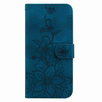 For Motorola Edge 2024 Lily Embossed Leather Phone Case(Dark Blue) - Motorola Cases by buy2fix | Online Shopping UK | buy2fix