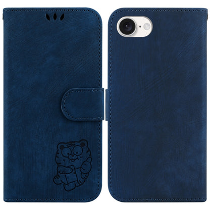 For iPhone 16e Little Tiger Embossed Leather Phone Case(Dark Blue) - iPhone 16e Cases by buy2fix | Online Shopping UK | buy2fix