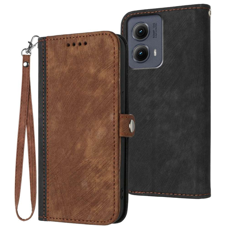 For Motorola Edge 5G 2024 Side Buckle Double Fold Hand Strap Leather Phone Case(Brown) - Motorola Cases by buy2fix | Online Shopping UK | buy2fix