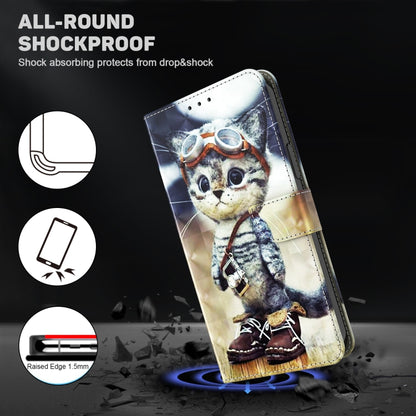 For iPhone 16 3D Painted Leather Phone Case(Naughty Cat) - iPhone 16 Cases by buy2fix | Online Shopping UK | buy2fix