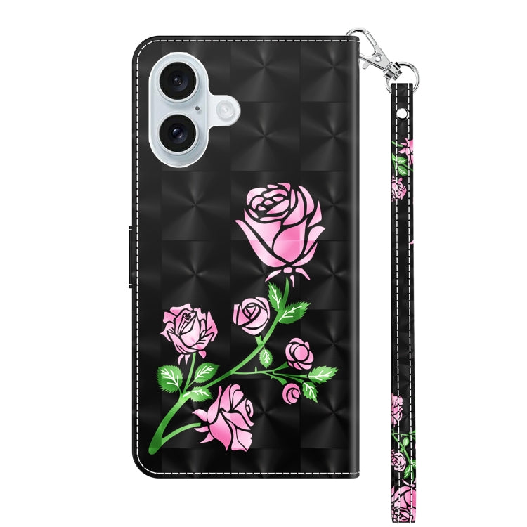 For iPhone 16 3D Painted Leather Phone Case(Rose) - iPhone 16 Cases by buy2fix | Online Shopping UK | buy2fix