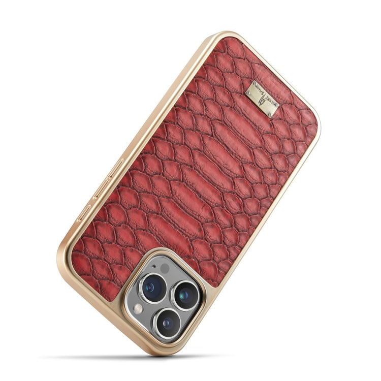 For iPhone 16 Pro Fierre Shann Python Texture Electroplating PU Phone Case(Red) - iPhone 16 Pro Cases by FIERRE SHANN | Online Shopping UK | buy2fix