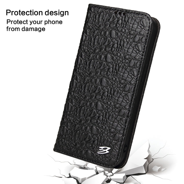 For iPhone 16 Pro Fierre Shann Crocodile Texture Magnetic Genuine Leather Phone Case(Black) - iPhone 16 Pro Cases by FIERRE SHANN | Online Shopping UK | buy2fix