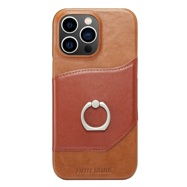 For iPhone 15 Pro Max Fierre Shann Oil Wax Texture Genuine Leather Back Cover Phone Case(Brown) - iPhone 15 Pro Max Cases by FIERRE SHANN | Online Shopping UK | buy2fix