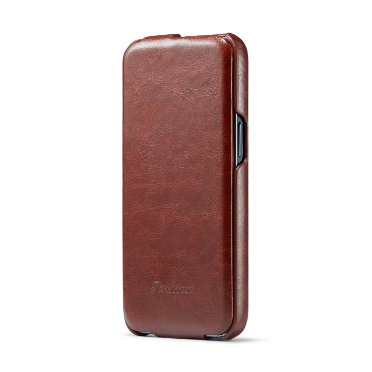 For iPhone 15 Pro Max Fierre Shann Oil Wax Texture Vertical Flip PU Phone Case(Brown) - iPhone 15 Pro Max Cases by FIERRE SHANN | Online Shopping UK | buy2fix